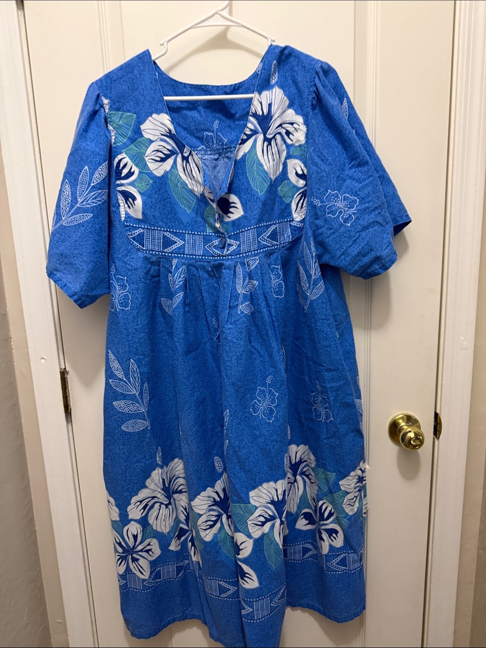 Women’s 3x Blue Floral Hawaiian Muumuu Dress Plus Size Pockets
